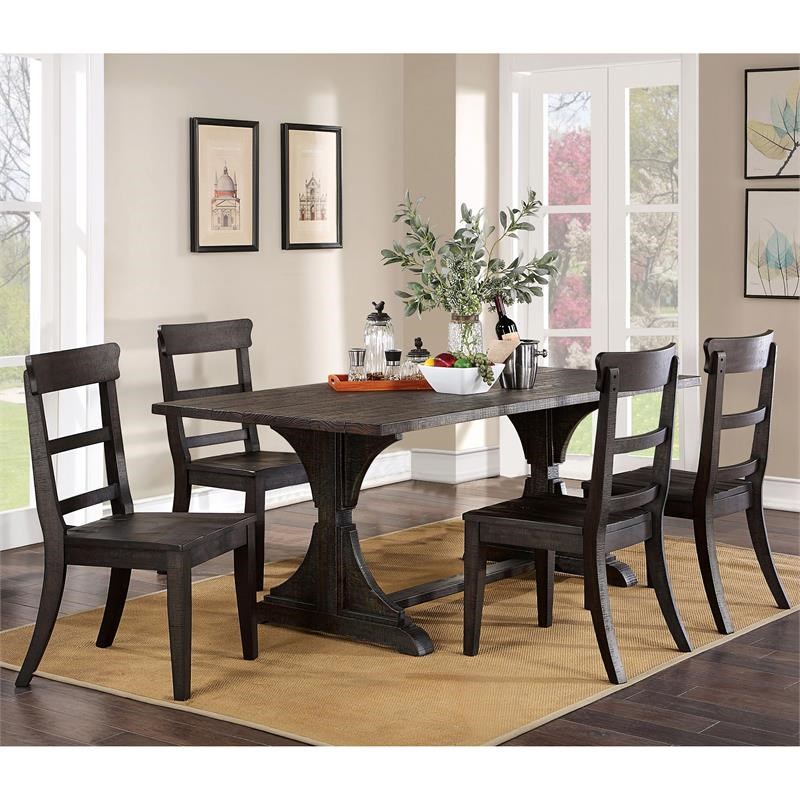 Furniture of America Taz Rustic Solid Wood 5-Piece Dining Table Set in Black