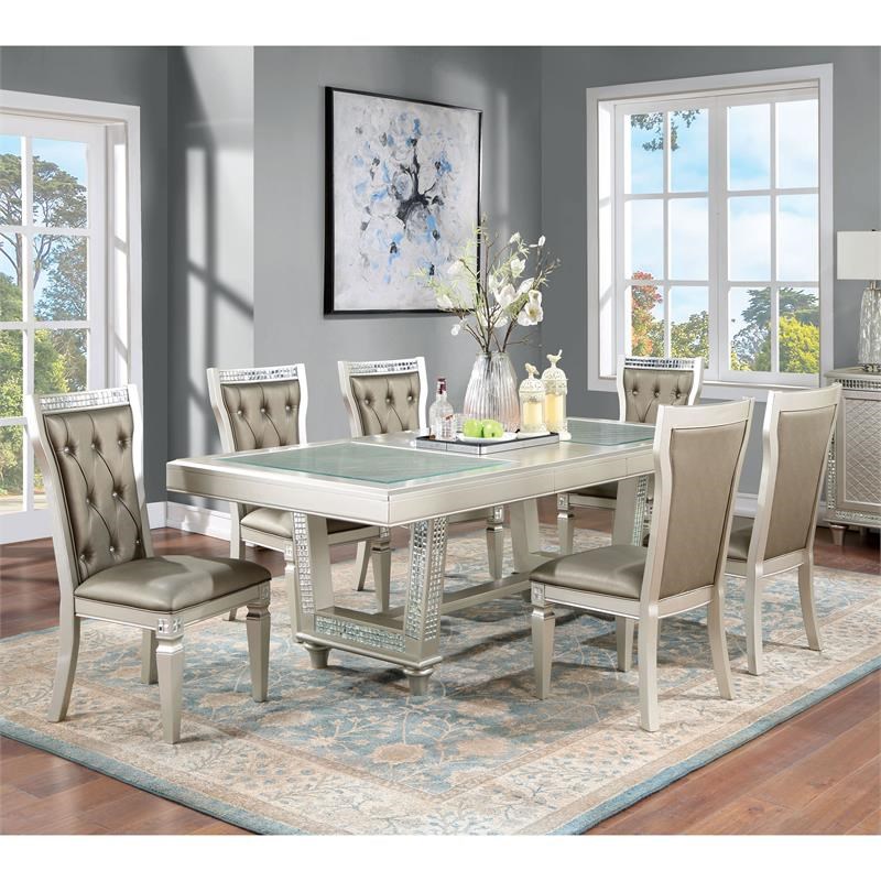 Furniture Of America Melaj Wood 7-Piece Rectangle Dining Table Set In ...