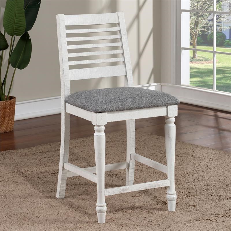 Furniture of America Treon Wood Padded Counter Chair in Antique White (Set of 2)