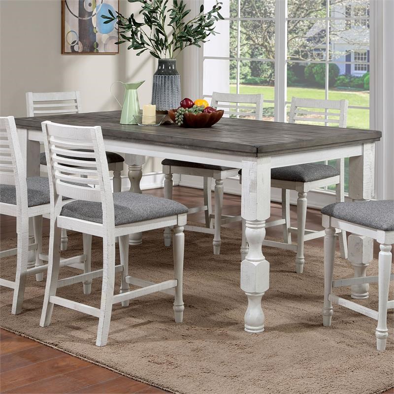Furniture of America Treon Wood 7-Piece Counter Dining Set in Antique White