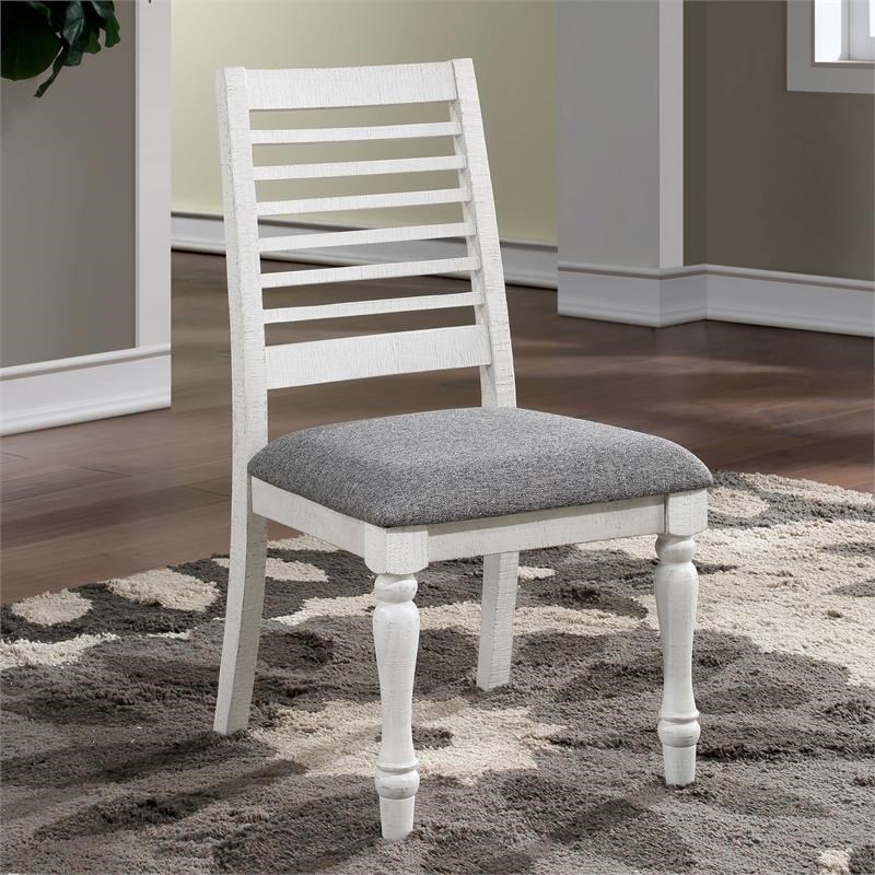 Furniture of America Treon Wood Padded Side Chair in Antique White (Set of 2)