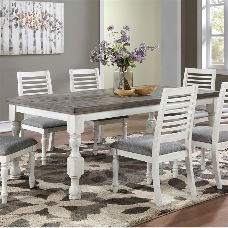 Furniture of America Treon Wood 7-Piece Dining Table Set in Antique White