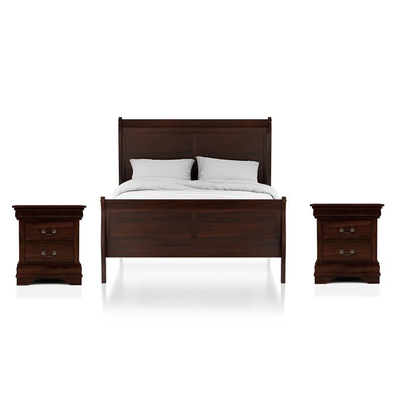Furniture of America Jussy 3pc Cherry Wood Bedroom Set-Twin + 2 Nightstands