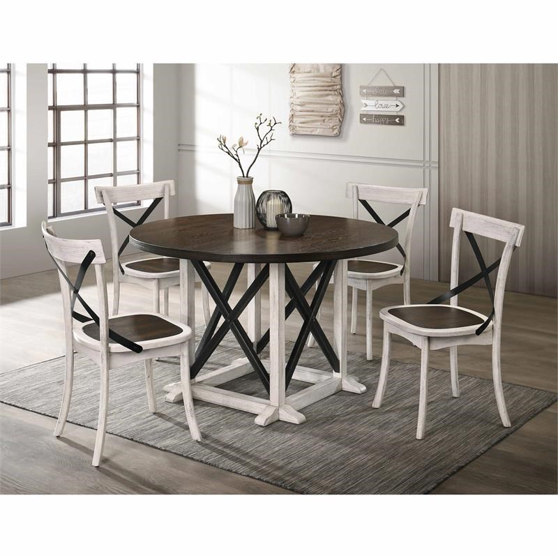 Furniture of America Knix Farmhouse Wood 5-Piece Dining Set in Antique White