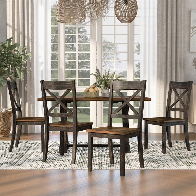 Furniture of America Tally 5-Piece Dining Set in Antique Gray Wood Finish