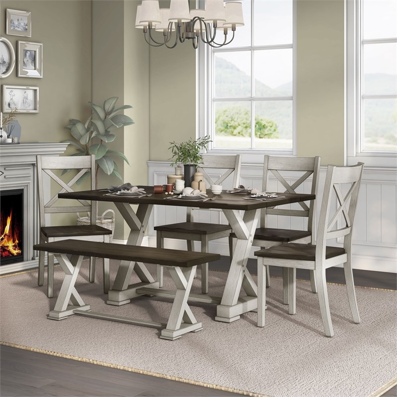 Furniture of America Tally 6-Piece Dining Set in Antique White Wood Finish