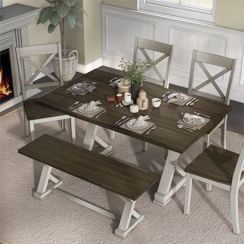 Furniture of America Tally 6-Piece Dining Set in Antique White Wood Finish