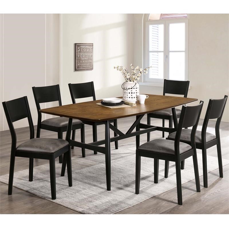 Furniture of America Kapok Solid Wood Rectangle Dining Table in Oak and Black