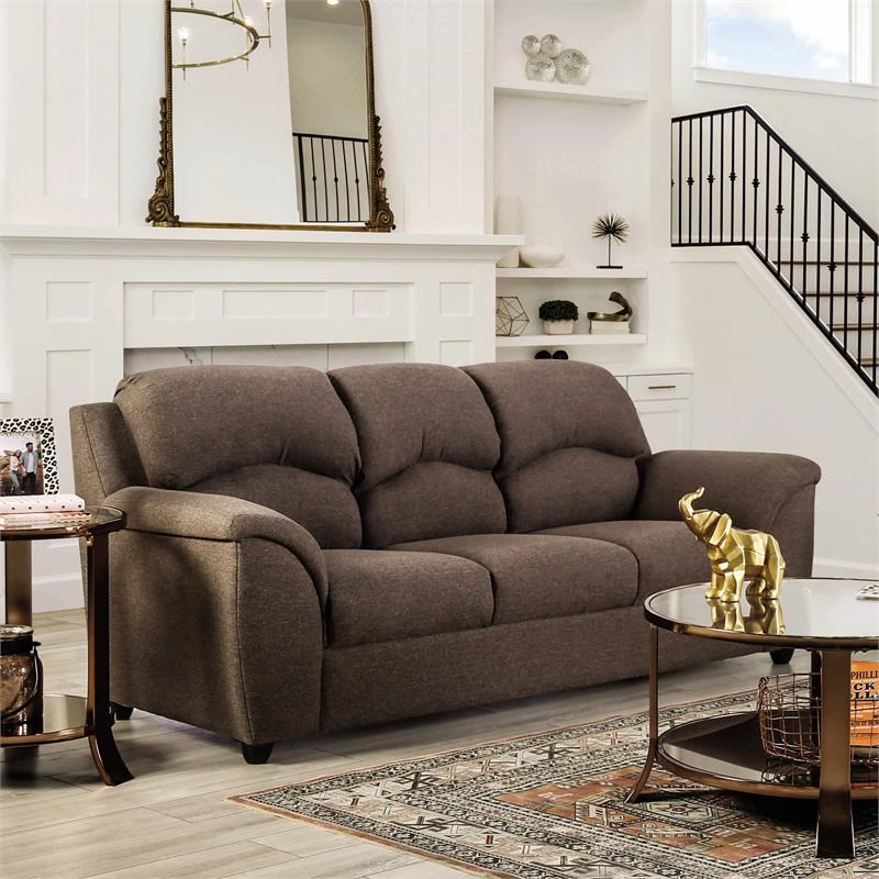 Furniture of America Vixal Transitional Fabric Upholstered Sofa in Brown