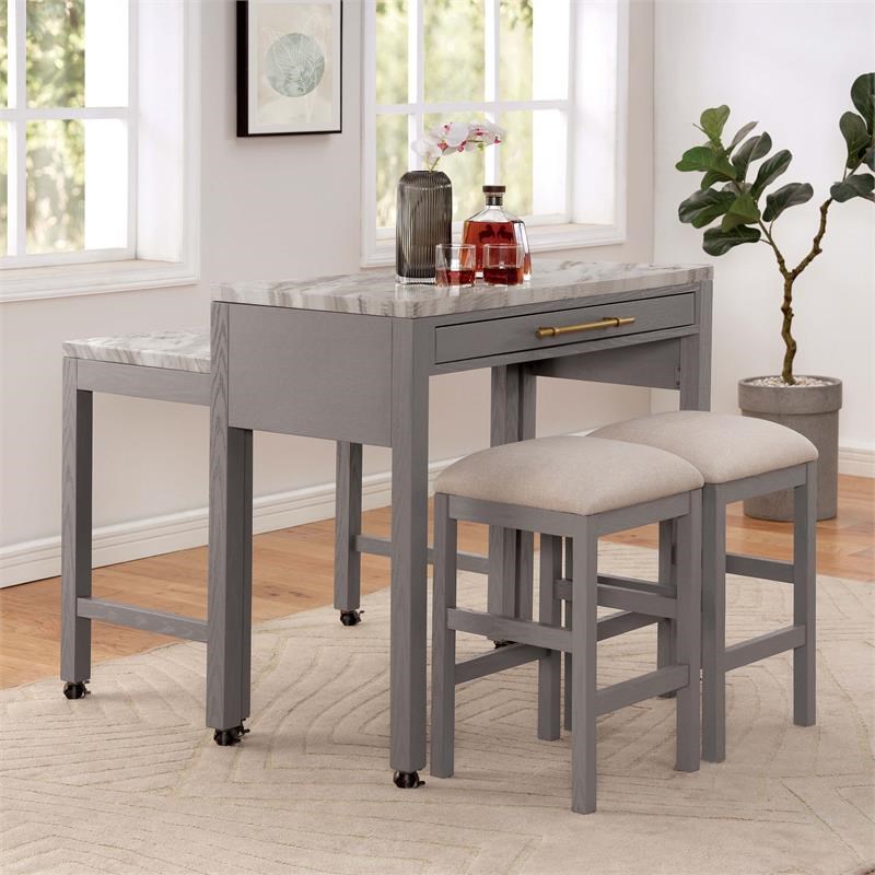 Furniture of America Ficus Rustic Wood Nested Counter Dining Table in Gray