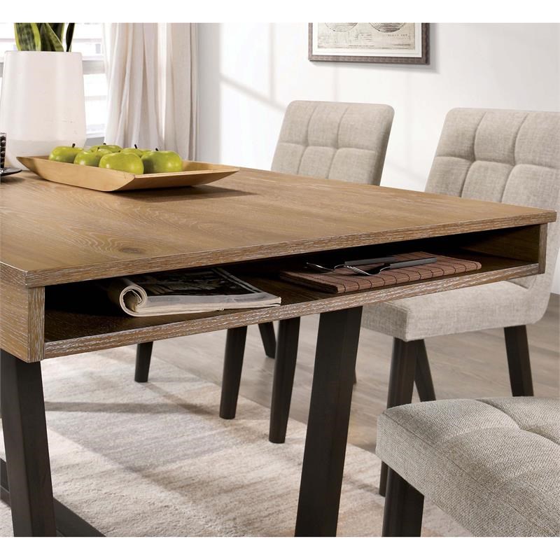 Furniture of America Kokum Solid Wood Storage Dining Table in Oak and Walnut