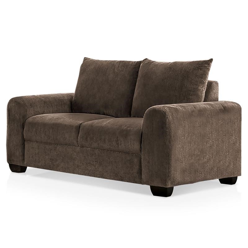 Furniture of America Pryna Contemporary Chenille Upholstered Loveseat in Brown