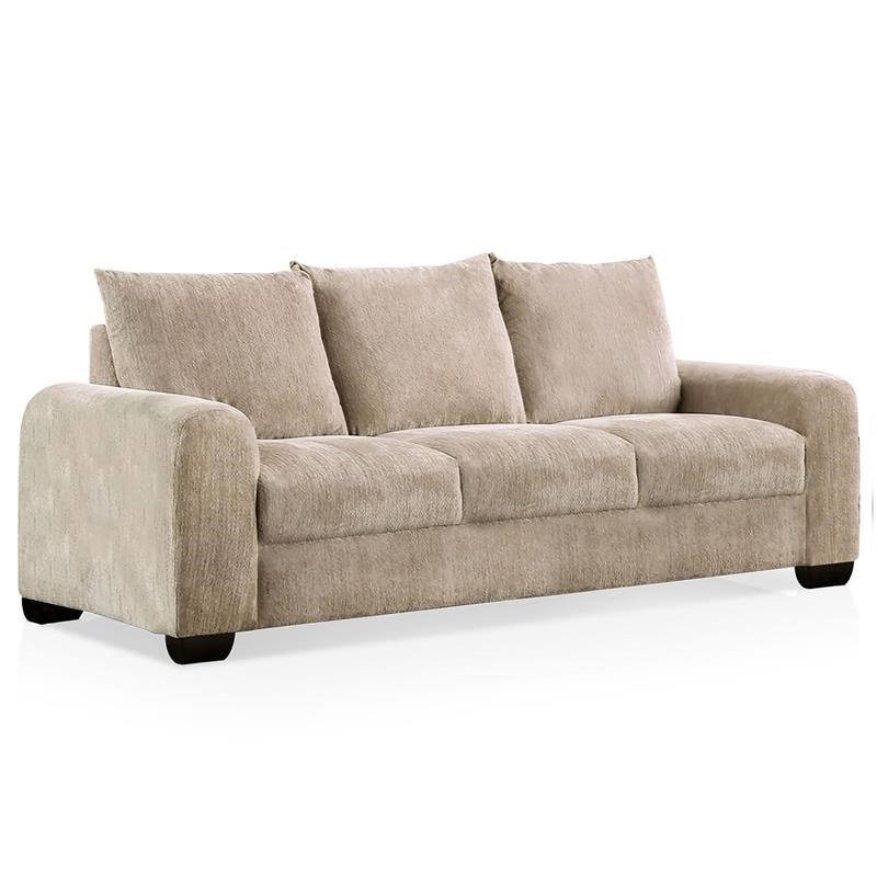 Furniture of America Pryna Contemporary Chenille Upholstered Sofa in Beige