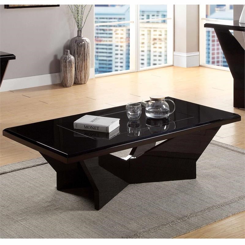 Furniture of America Avens Contemporary Wood 2-Piece Coffee Table Set in Black