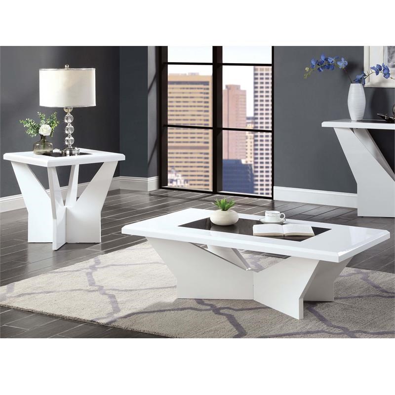 Furniture of America Avens Contemporary Wood 2-Piece Coffee Table Set in White