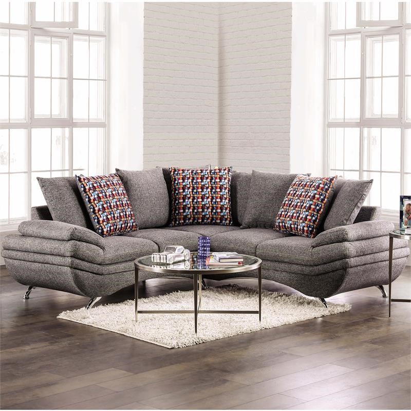 Furniture of America Rysli Contemporary Fabric L-Shaped Sectional in Gray