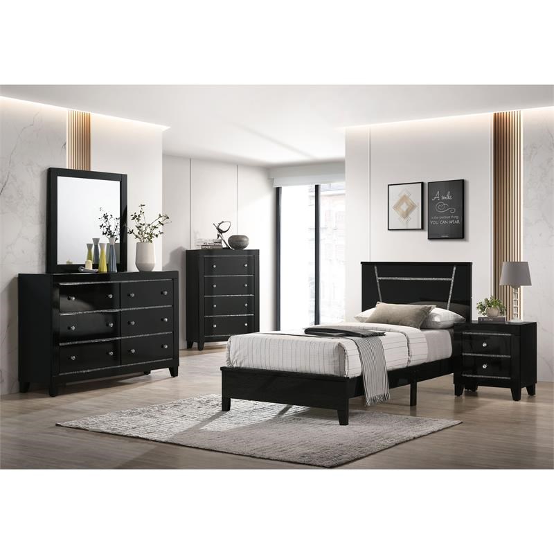 Furniture of America Murvy Contemporary Solid Wood 4-Drawer Chest in Black