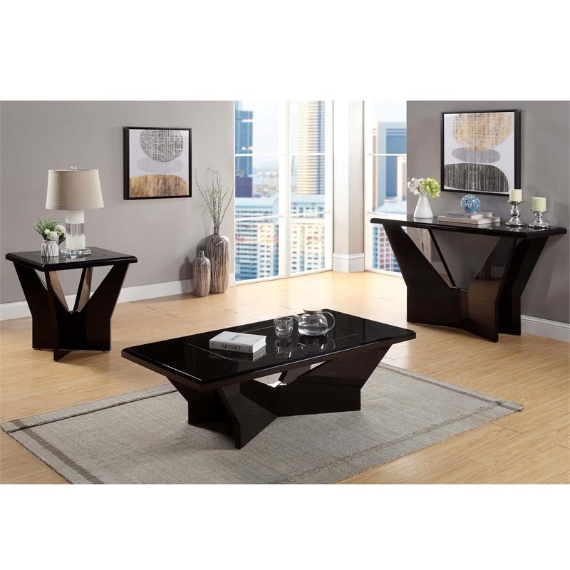 Furniture of America Avens Contemporary Wood 3-Piece Coffee Table Set in Black