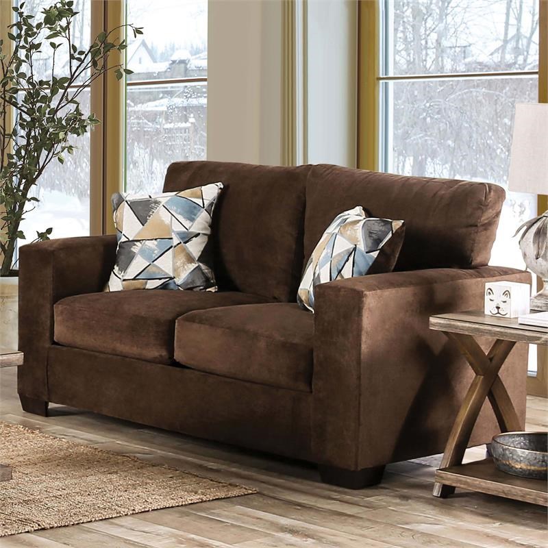 Furniture of America Ixias Contemporary Chenille Upholstered Loveseat in Brown