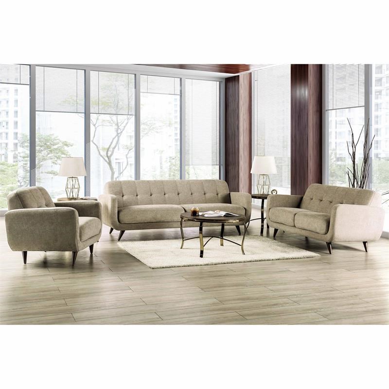 Furniture of America Kaity Mid-Century Modern Fabric Tufted Sofa in Beige