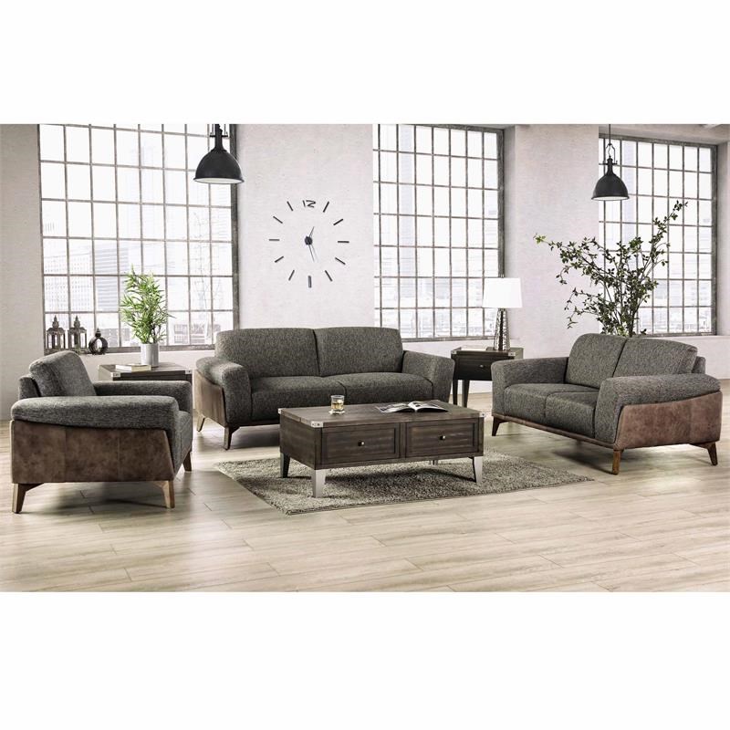 Furniture of America Celiq Mid-Century Modern Fabric Upholstered Sofa in Gray