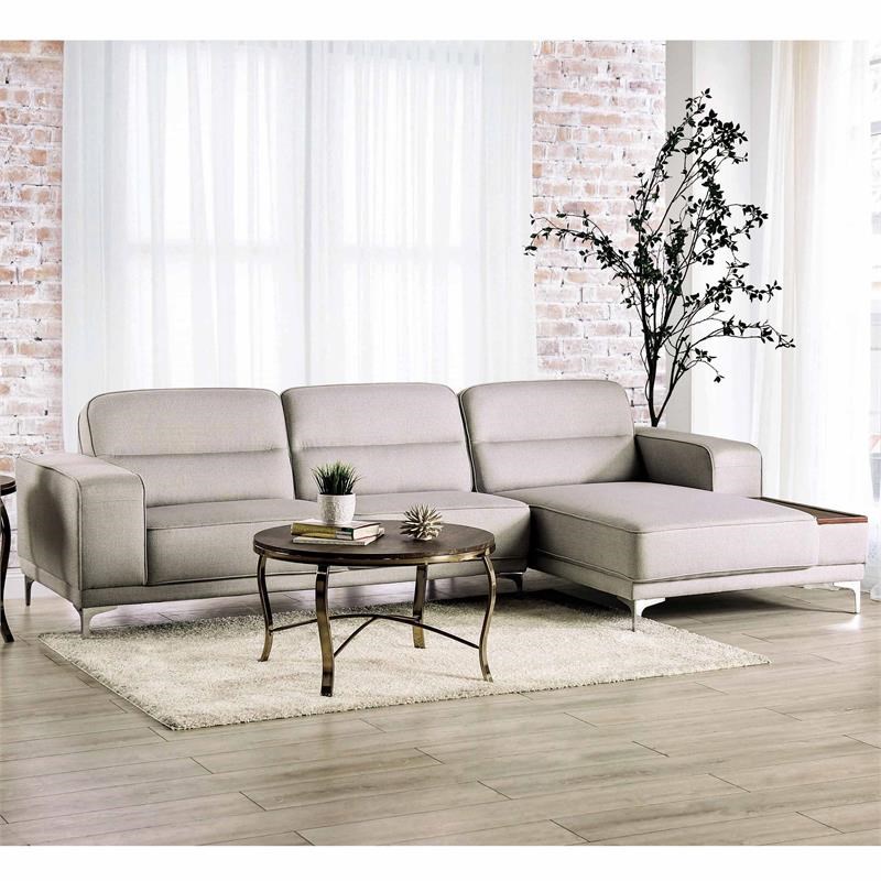 Furniture of America Lolli Fabric L-Shaped Sectional with Tray in Light Gray