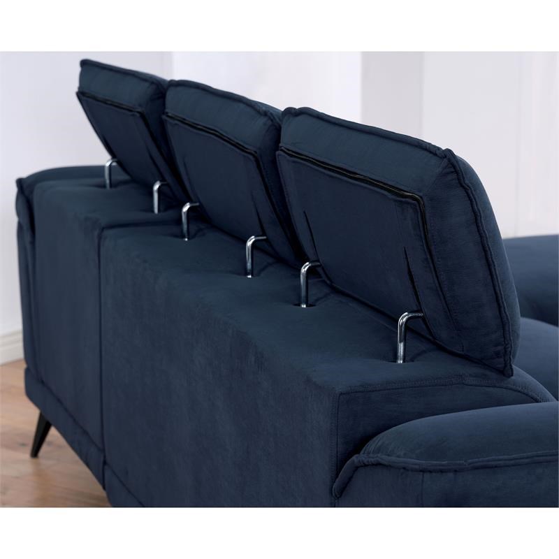 Furniture of America Borno Fabric Adjustable Headrest Sectional in Navy