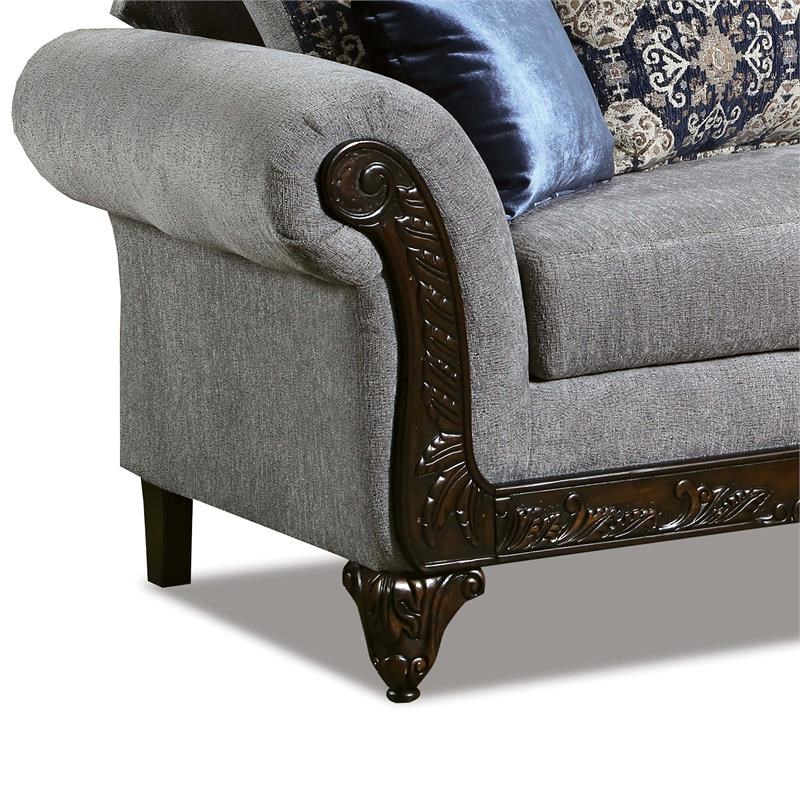Furniture of America Lantz Traditional Chenille Upholstered Loveseat in Gray
