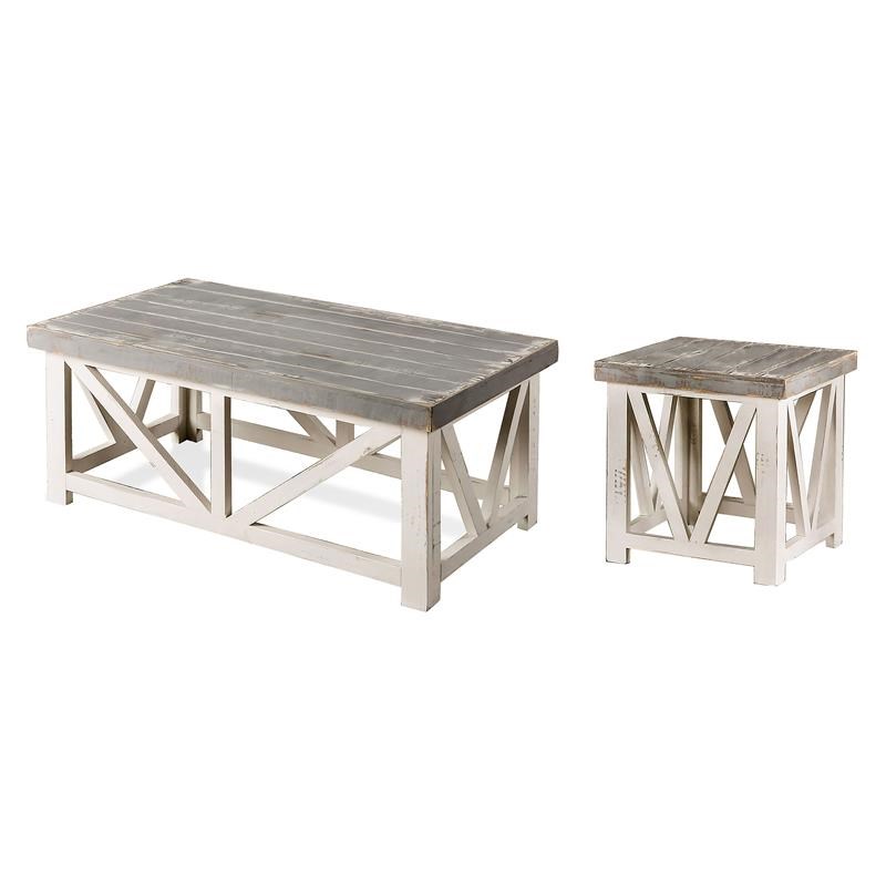 Furniture of America Osier Solid Wood 2-Piece Coffee Table Set in Ivory