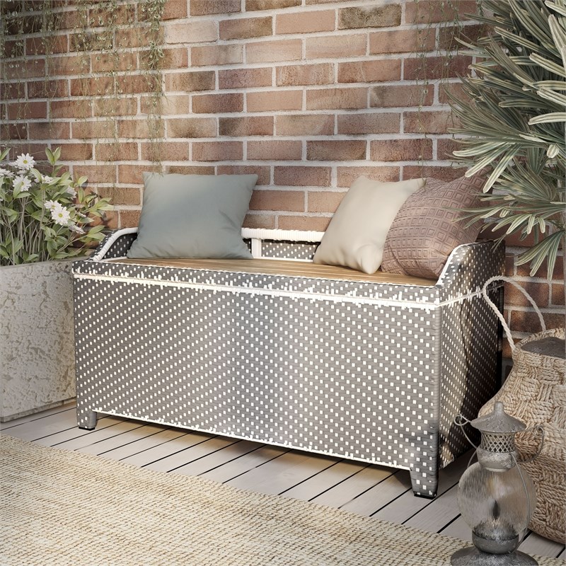 FOA Azur Outdoor Aluminum/Wicker Loveseat + Storage Bench + Trash Can