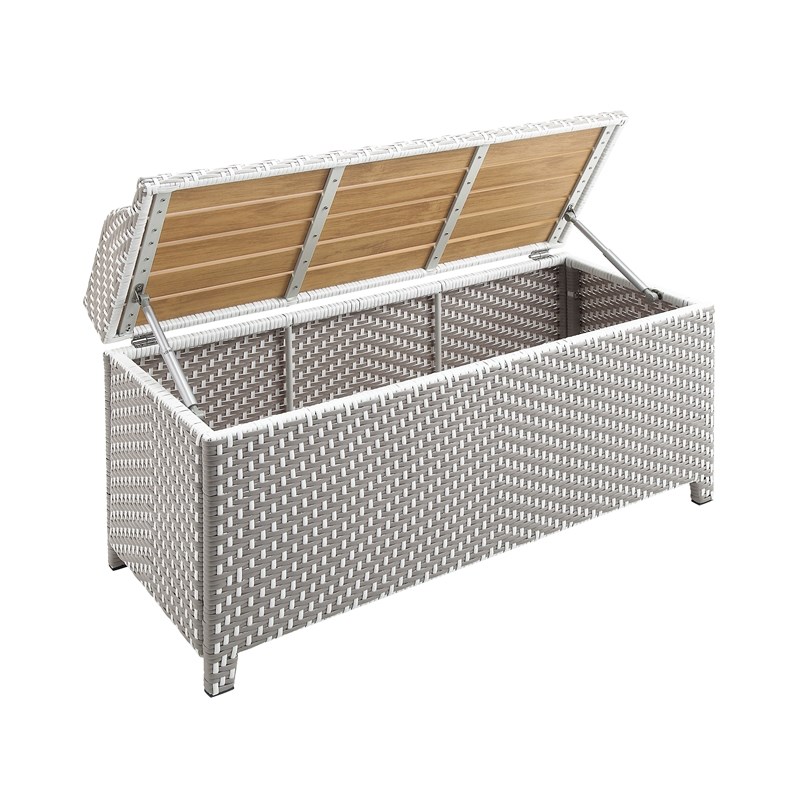 FOA Azur Outdoor Aluminum/Wicker Loveseat + Storage Bench + Trash Can 3PC Set