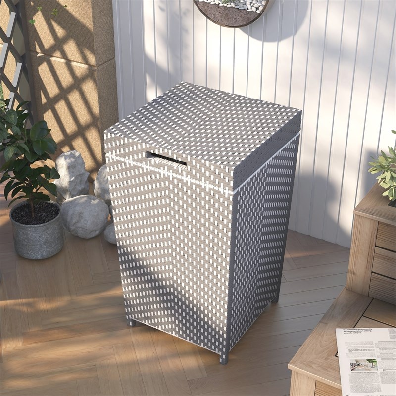FOA Azur Outdoor Aluminum/Wicker Loveseat + Storage Bench + Trash Can 3PC Set