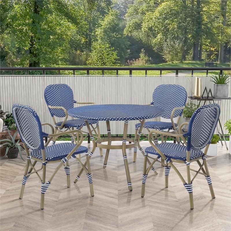 FOA Hamner French Aluminum Patio Dining Set with Trash Can 6PC Set