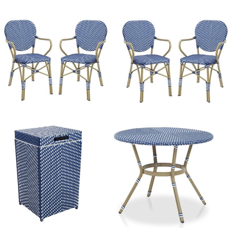 FOA Hamner French Aluminum Patio Dining Set with Trash Can 6PC Set