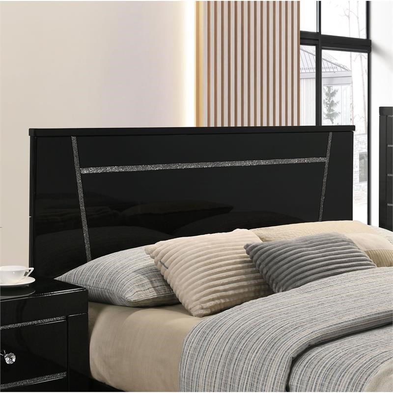 FOA Murvy 6pc Black Wood Bedroom Set-King+2 Nightstands+Chest+Dresser+Mirror