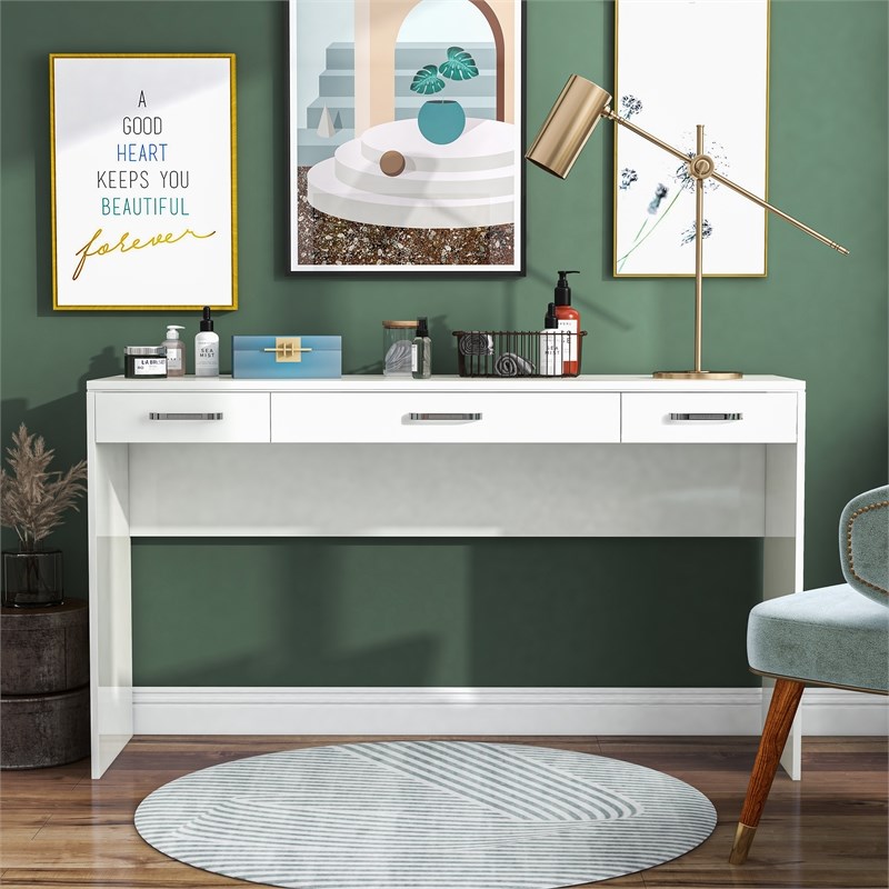 Furniture of America Olive White Wood 3 Drawer Vanity Table Desk