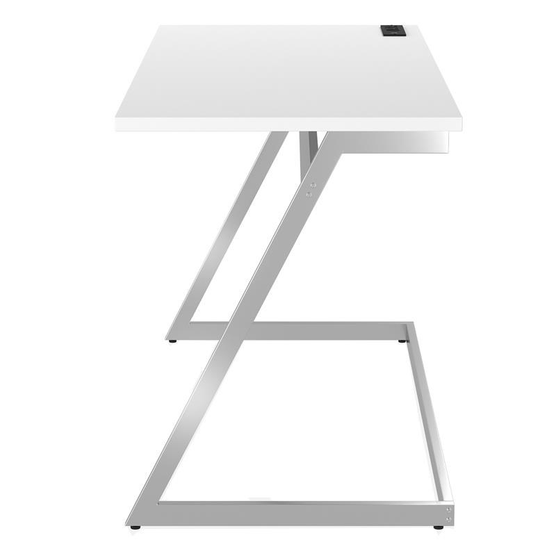 Furniture of America Cornica Metal Writing Desk with USB in White and Chrome