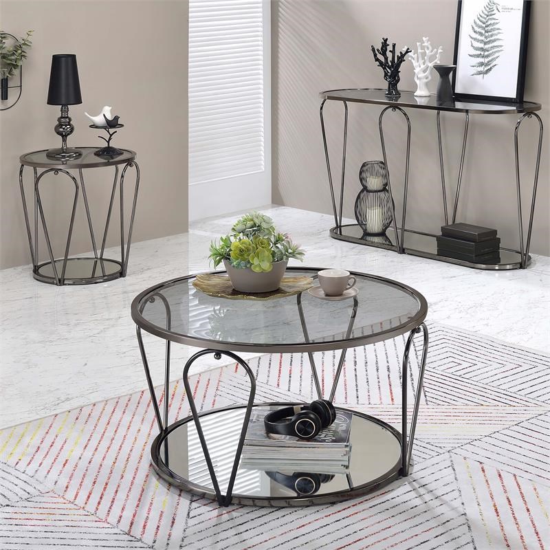 Furniture of America Miffa Contemporary Metal 3-Piece Coffee Table Set in Black