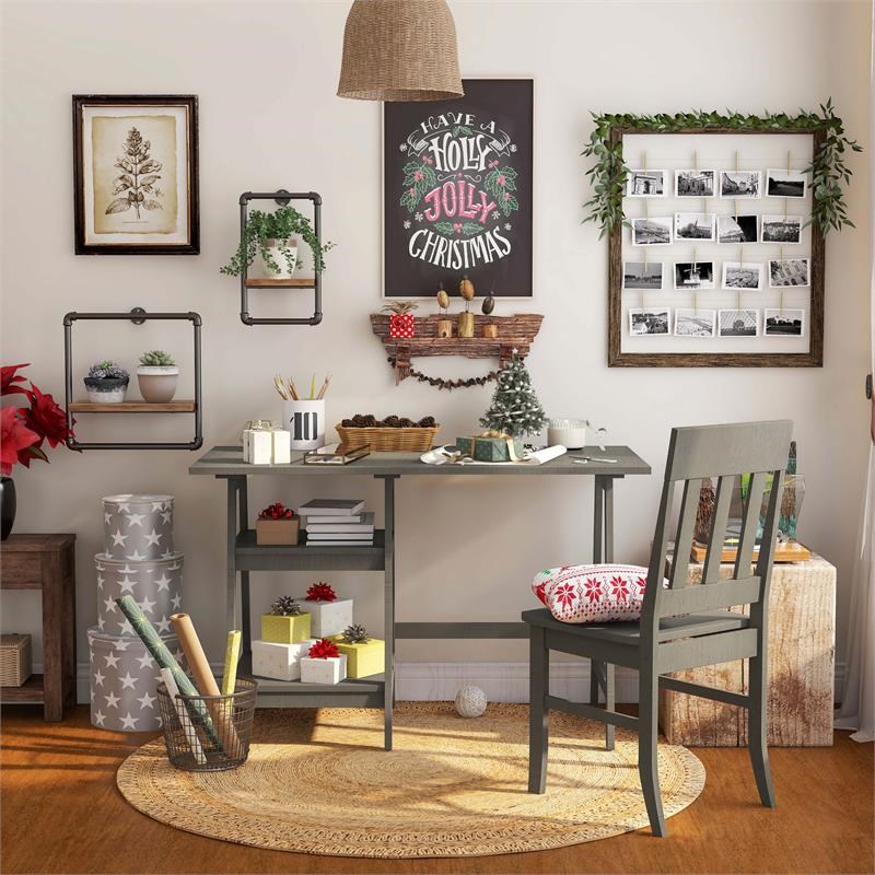 Furniture of America Prenna Wood 2-Piece Writing Desk and Chair Set in Gray