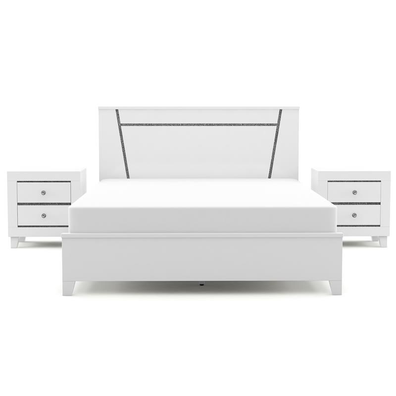 FOA Murvy 3-Piece White Solid Wood Bedroom Set - Full + 2 Nightstands