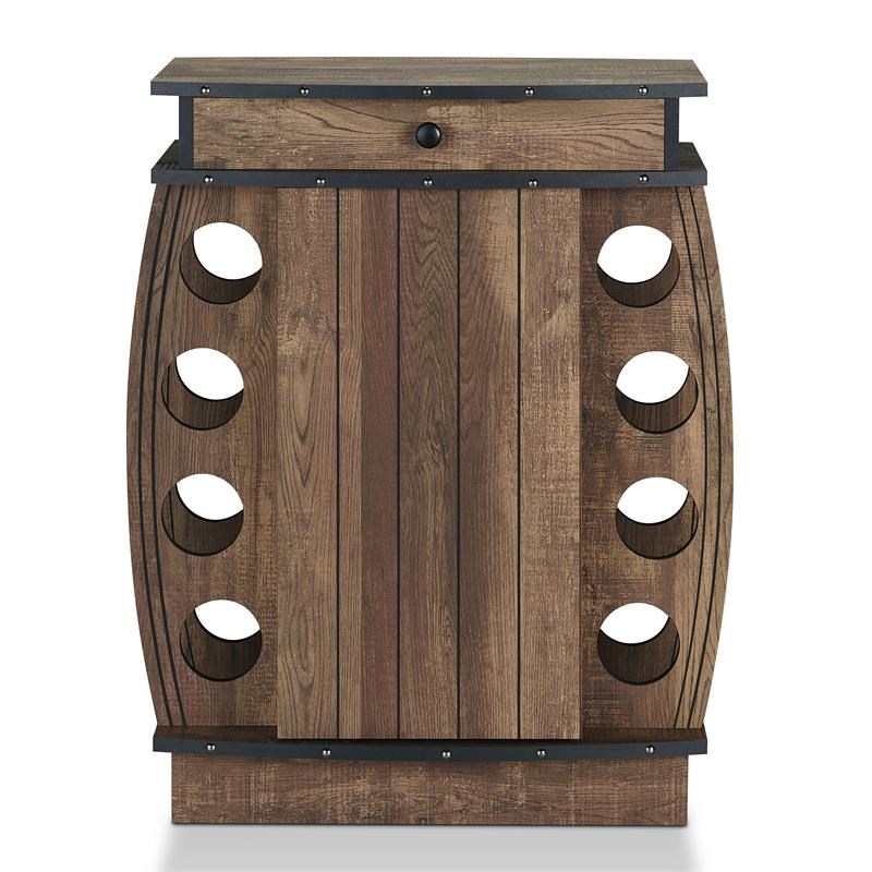 Furniture of America Edenz Rustic Wood 8-Bottle Wine Cabinet in Reclaimed Oak