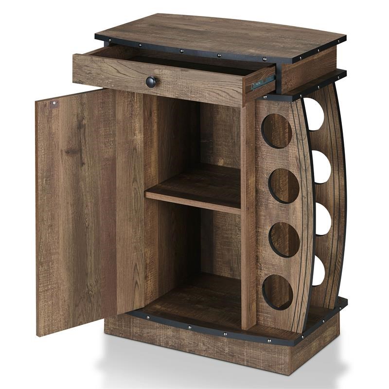 Furniture of America Edenz Rustic Wood 8-Bottle Wine Cabinet in Reclaimed Oak