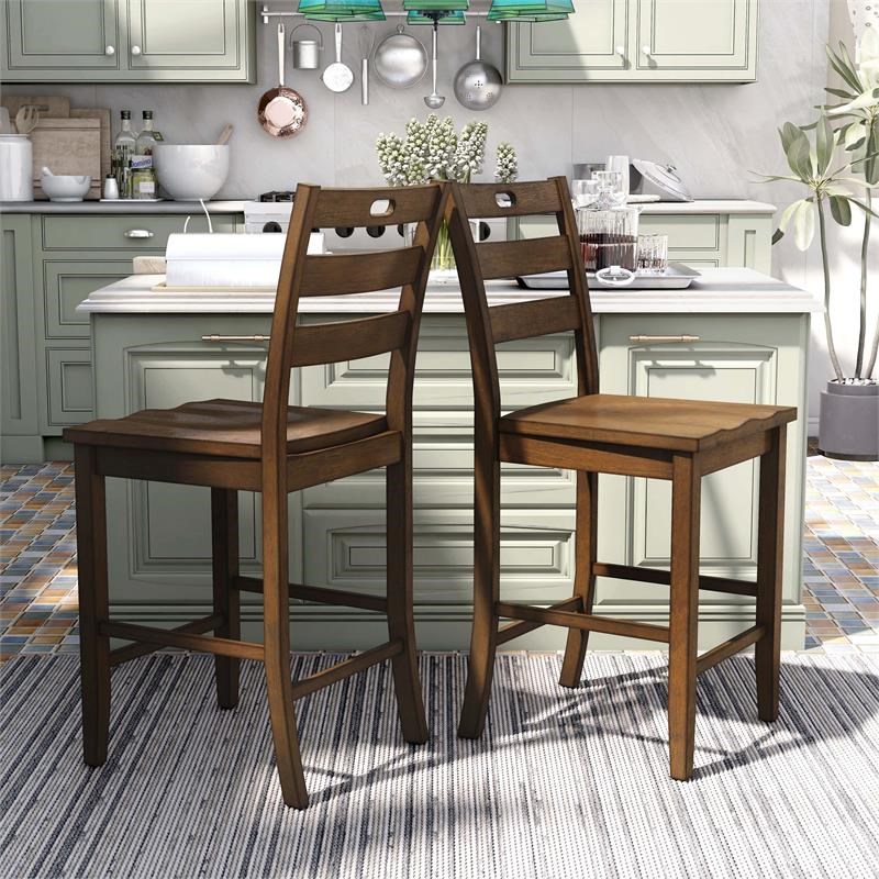 Furniture of America Jolines Wood Counter Height Chair in Oak (Set of 2)