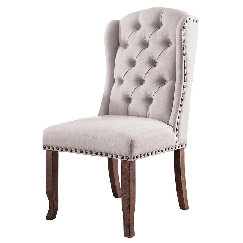 Furniture of America Liston Rustic Fabric Wing Back Chair in Ivory (Set of 2)