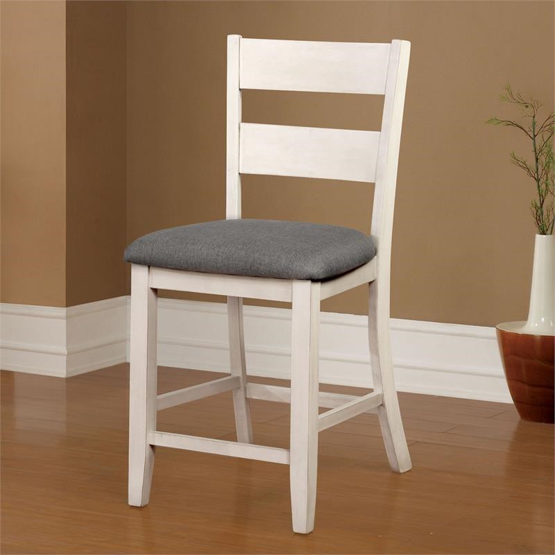 Furniture of America Markher Wood Counter Chair in Antique White (Set of 2)