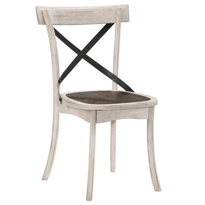 Furniture of America Knix Rustic Wood Dining Chair in Antique White (Set of 2)