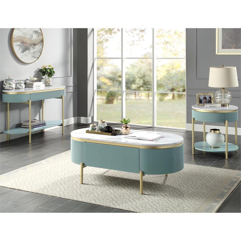 Furniture of America Timi Glam Wood 3-Piece Coffee Table Set in Light Teal