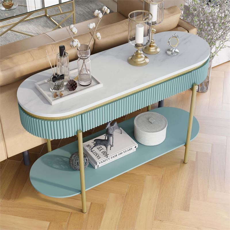 Furniture of America Timi Glam Wood 3-Piece Coffee Table Set in Light Teal