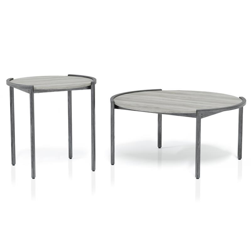 Furniture of America Mordicai Metal 2-Piece Coffee Table Set in Light Gray