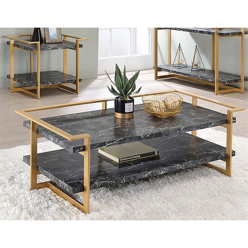 Furniture of America Meliman Metal 2-Piece Coffee Table Set in Gold and Black